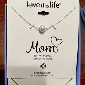 "Love This Life‎ "Mom" Dainty Sterling Silver & Pearl Necklace by David Culiner